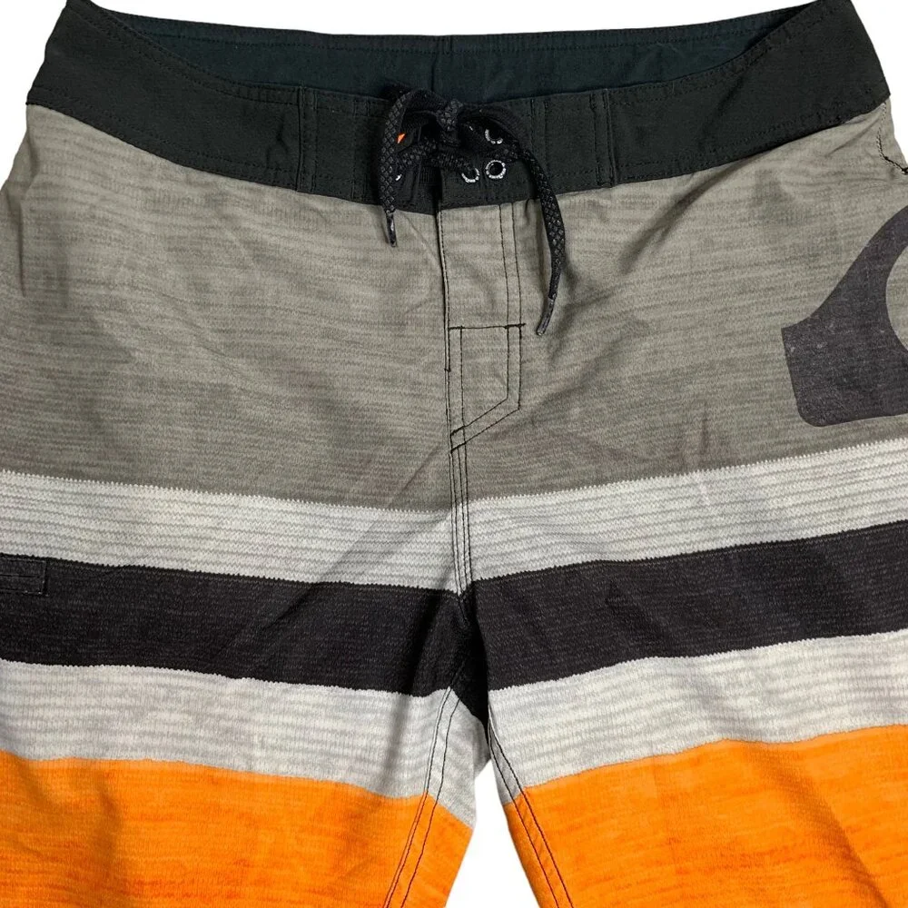 Quiksilver Board Shorts Swim Trunks 32 Grey Stripe Drawstring Hook Loop Pocket